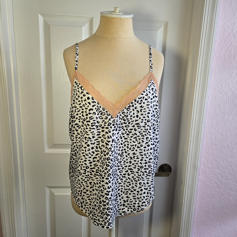 Victoria's Secret Leopard Print Cami Tank Size M Cotton Blend Sleepwear Lingerie